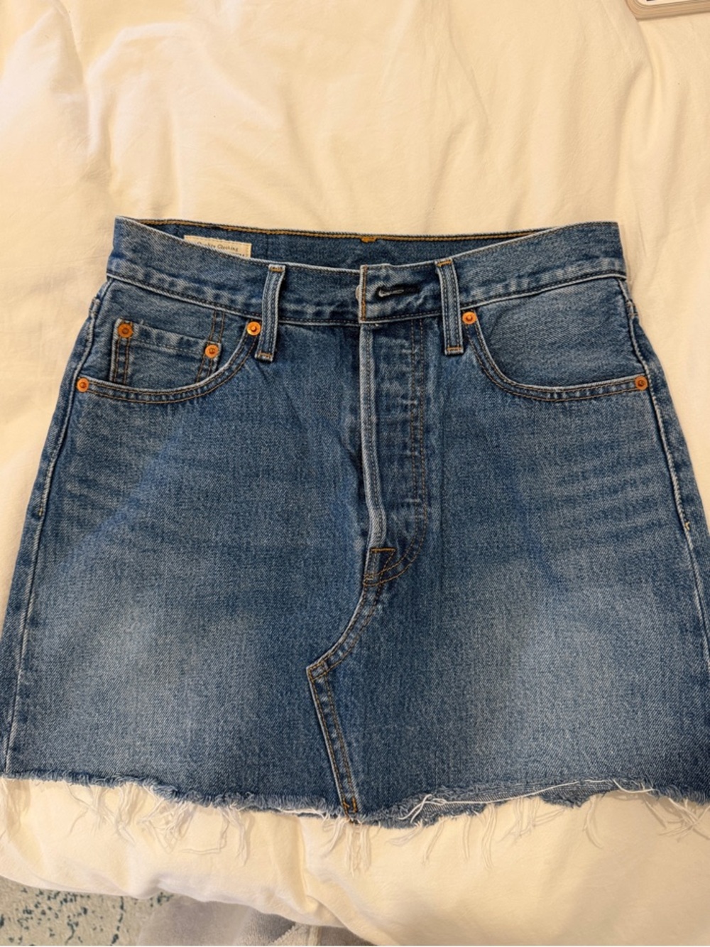Levi's Medium Blue Denim Raw-Hem Mini Skirt